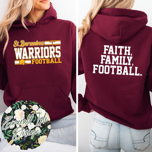 St.Barnabas Warriors Football with Faith, Family, Football. Back