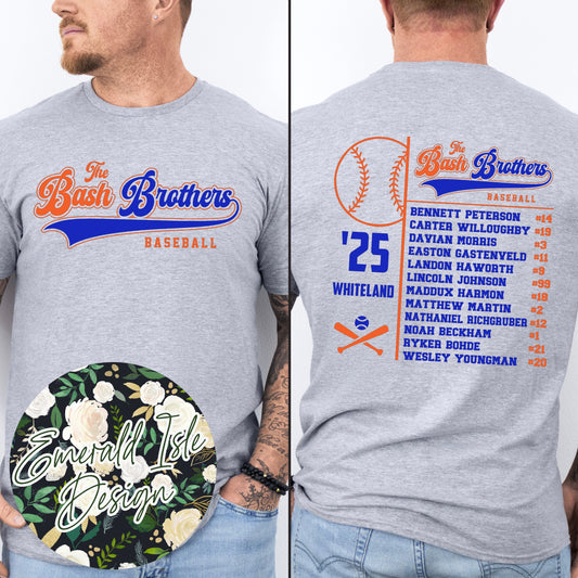 The Bash Brothers Baseball FLAT Design with Custom Roster Back