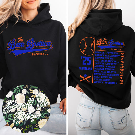 The Bash Brothers Baseball METALLIC PUFF Design with Custom Roster Back