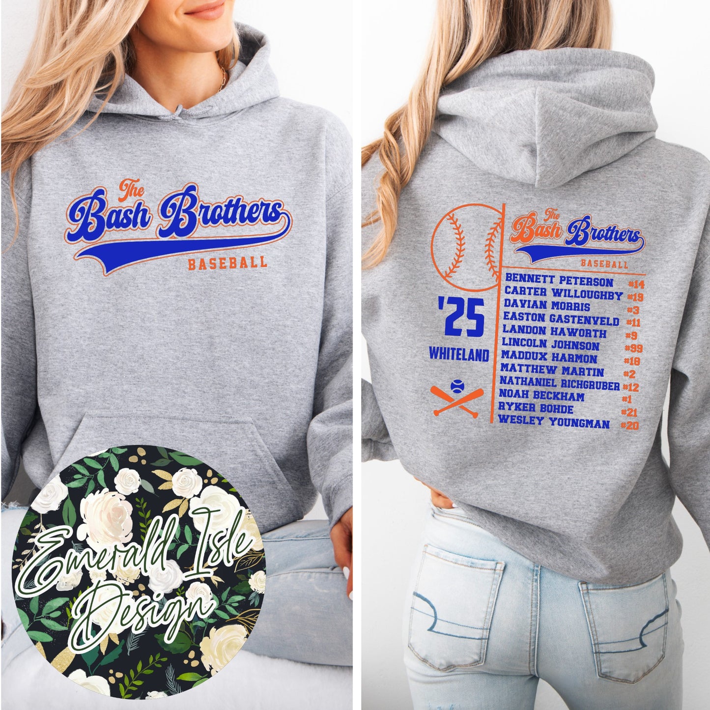 The Bash Brothers Baseball METALLIC PUFF Design with Custom Roster Back