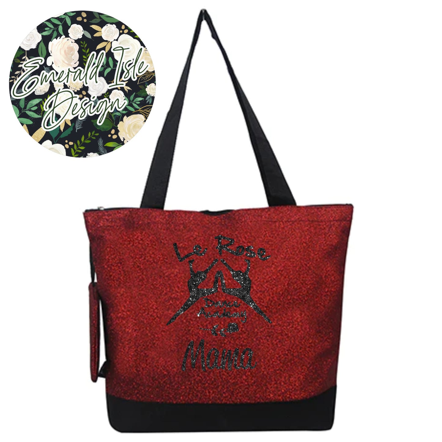 Red Glitter Large Tote Bag with attached Coin Purse