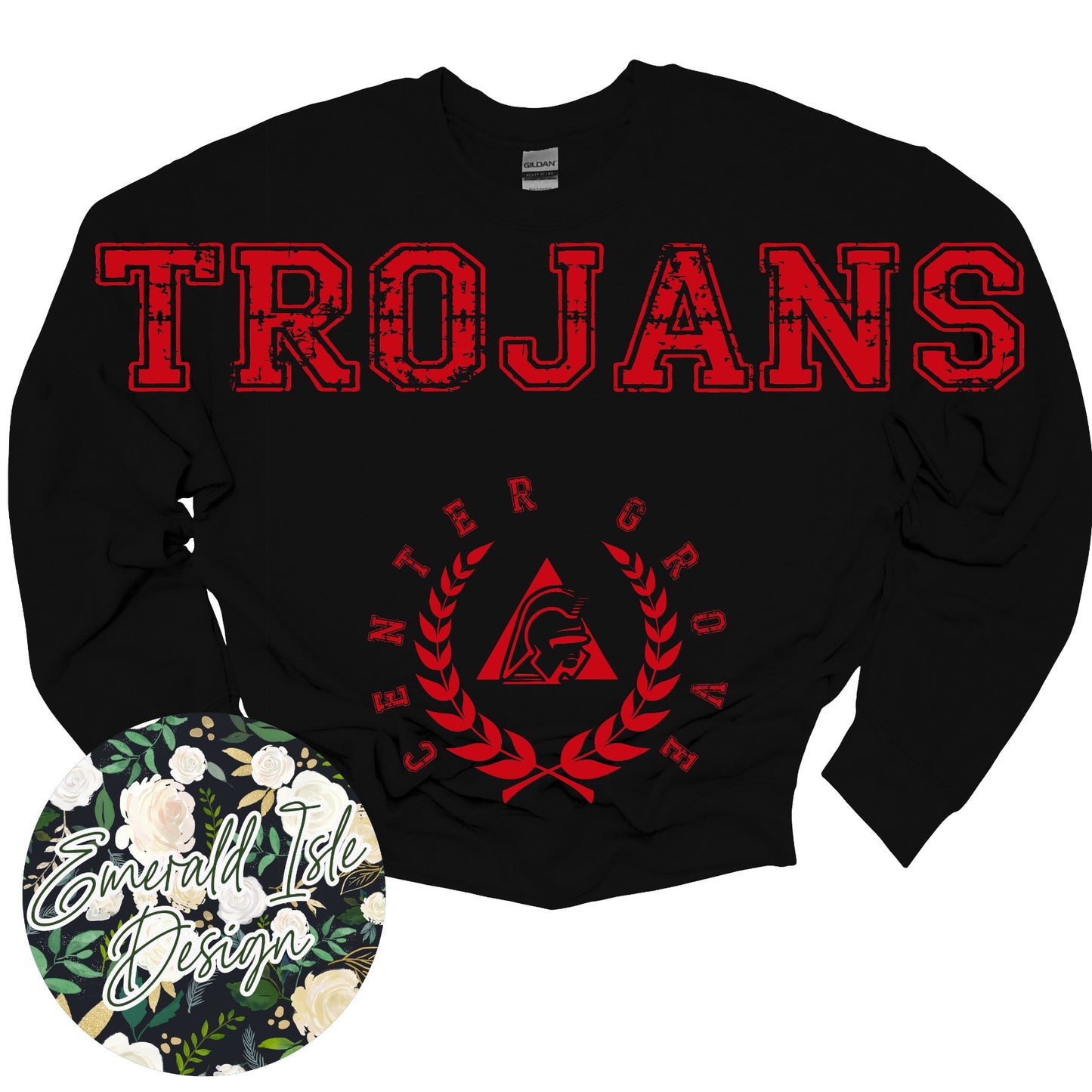 Center Grove Trojans Oversized Horizontal Design on Crewneck Sweatshirt