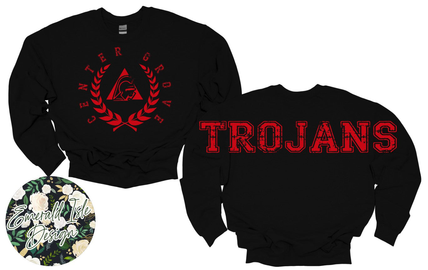 Center Grove Trojans Oversized Horizontal Design Style 2 on Crewneck Sweatshirt