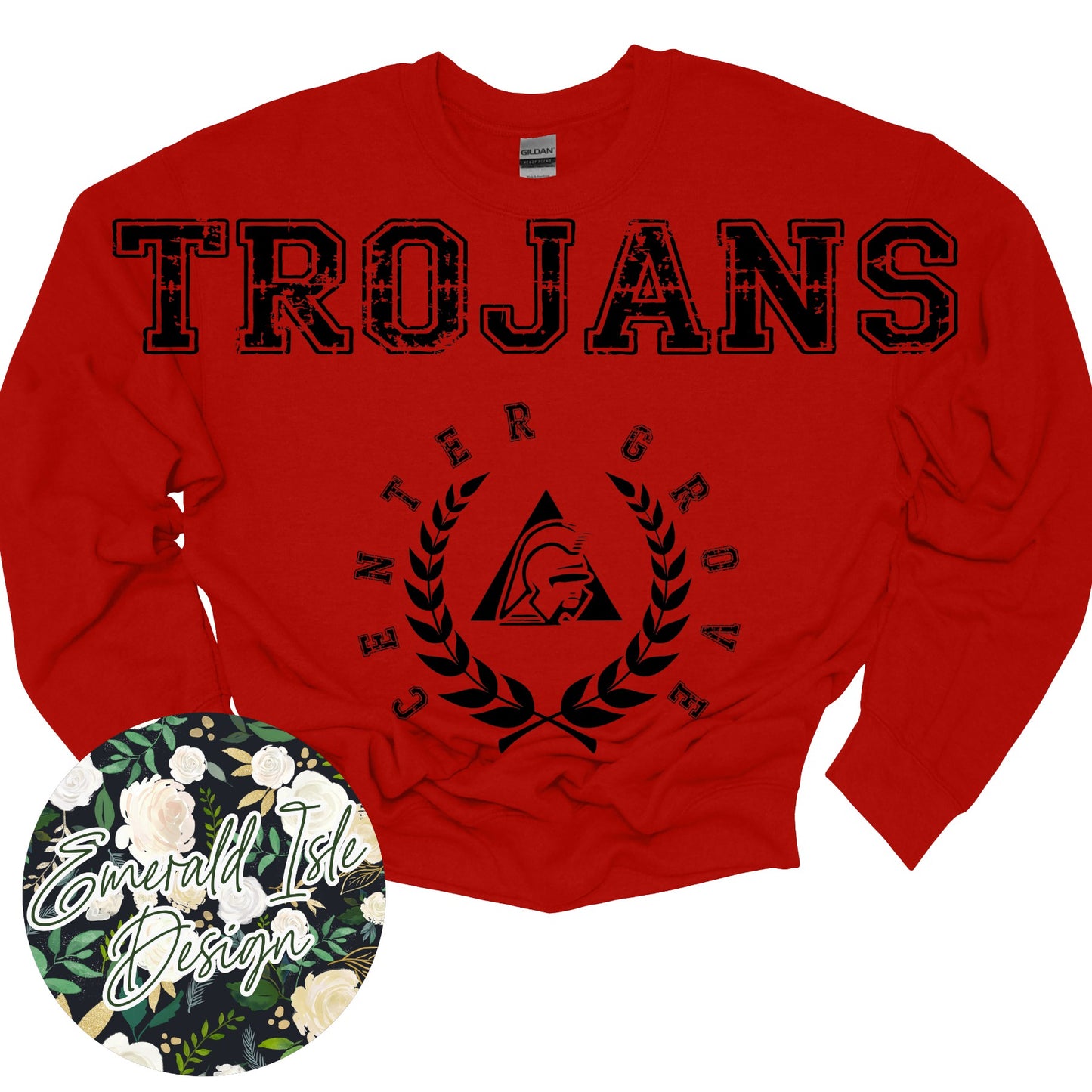 Center Grove Trojans Oversized Horizontal Design on Crewneck Sweatshirt
