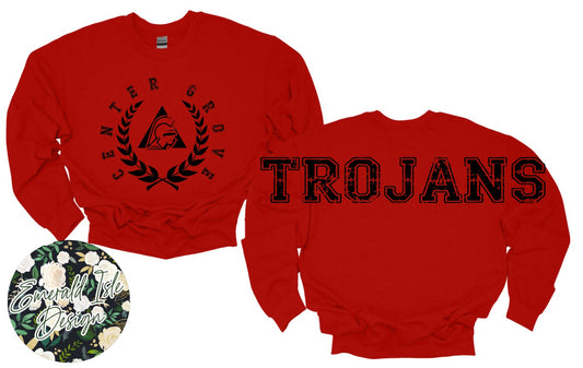 Center Grove Trojans Oversized Horizontal Design Style 2 on Crewneck Sweatshirt