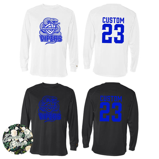 Indianapolis Vipers Performance Long Sleeve T with CUSTOM NAME & NUMBER BACK