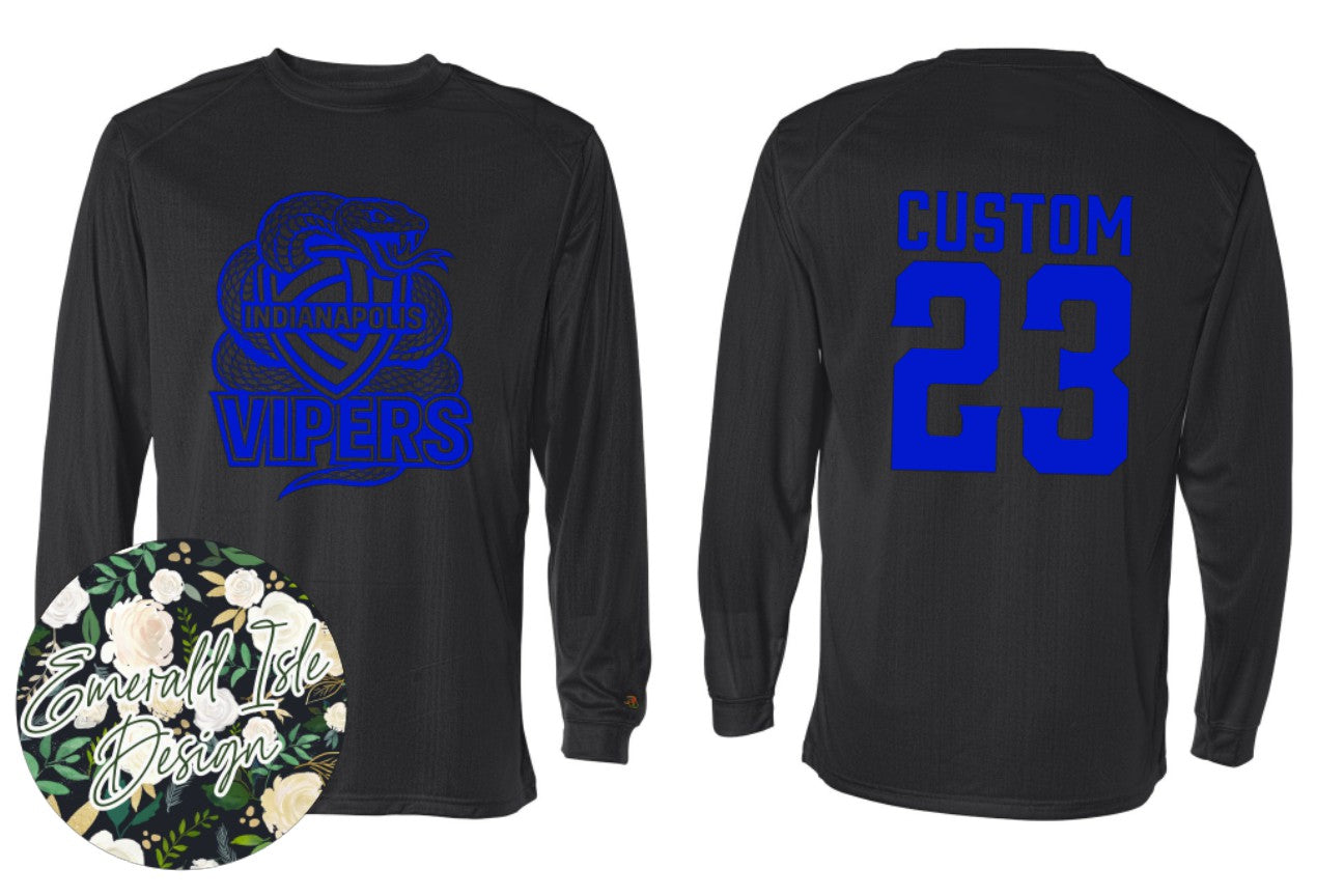 Indianapolis Vipers Performance Long Sleeve T with CUSTOM NAME & NUMBER BACK