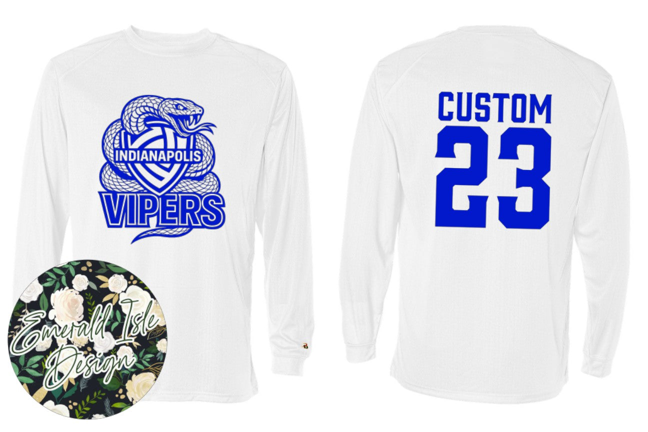 Indianapolis Vipers Performance Long Sleeve T with CUSTOM NAME & NUMBER BACK