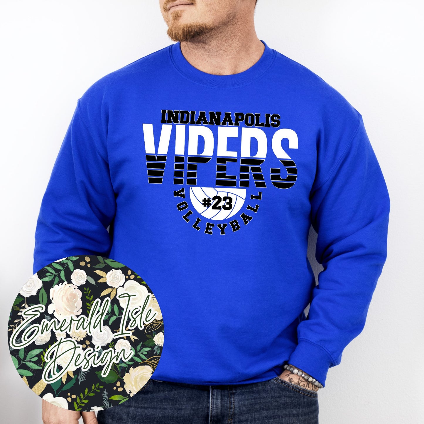 Indianapolis Vipers Volleyball With CUSTOM NUMBER Design