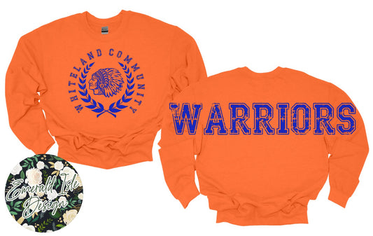 Whiteland Warriors Oversized Horizontal Design Style 2 on Crewneck Sweatshirt