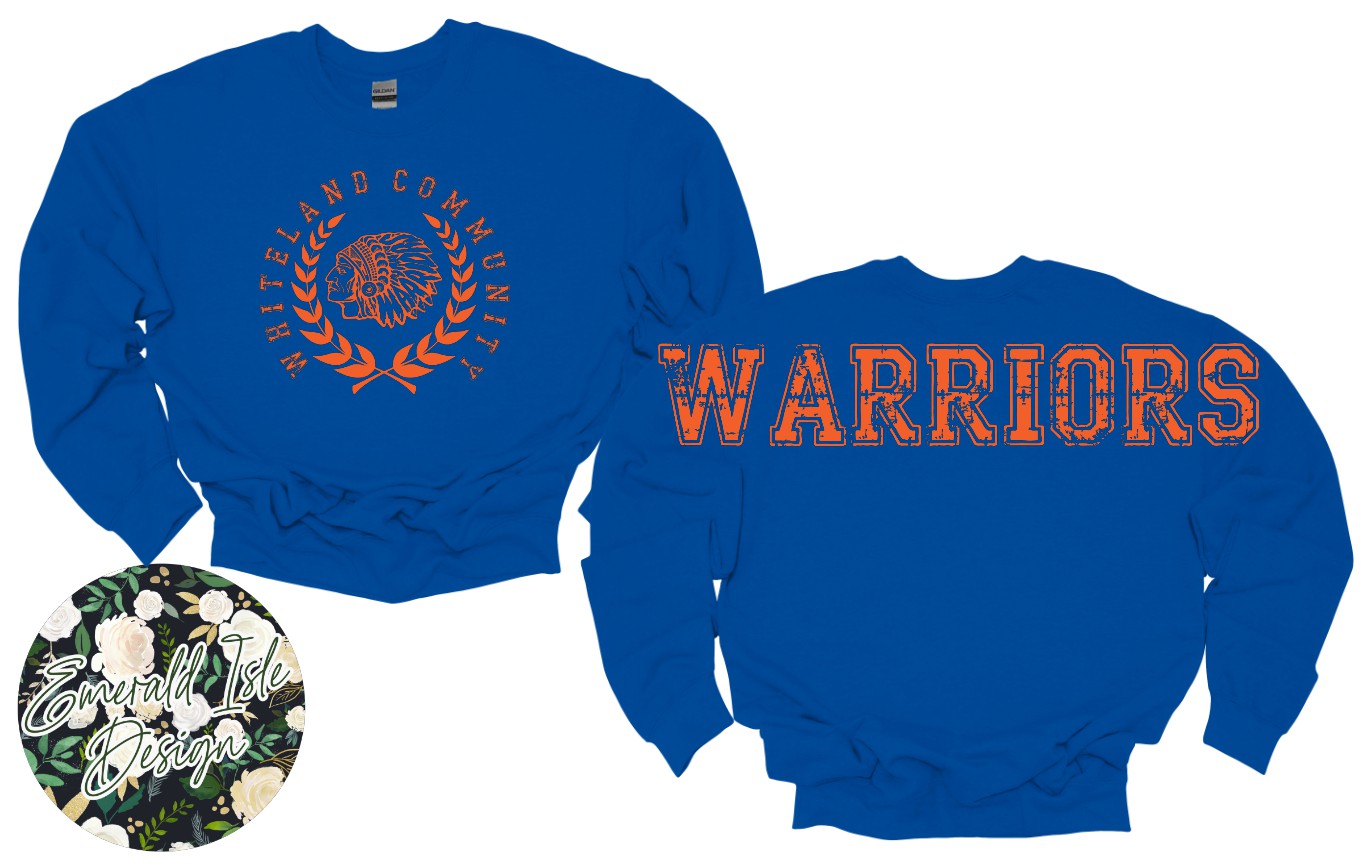 Whiteland Warriors Oversized Horizontal Design Style 2 on Crewneck Sweatshirt