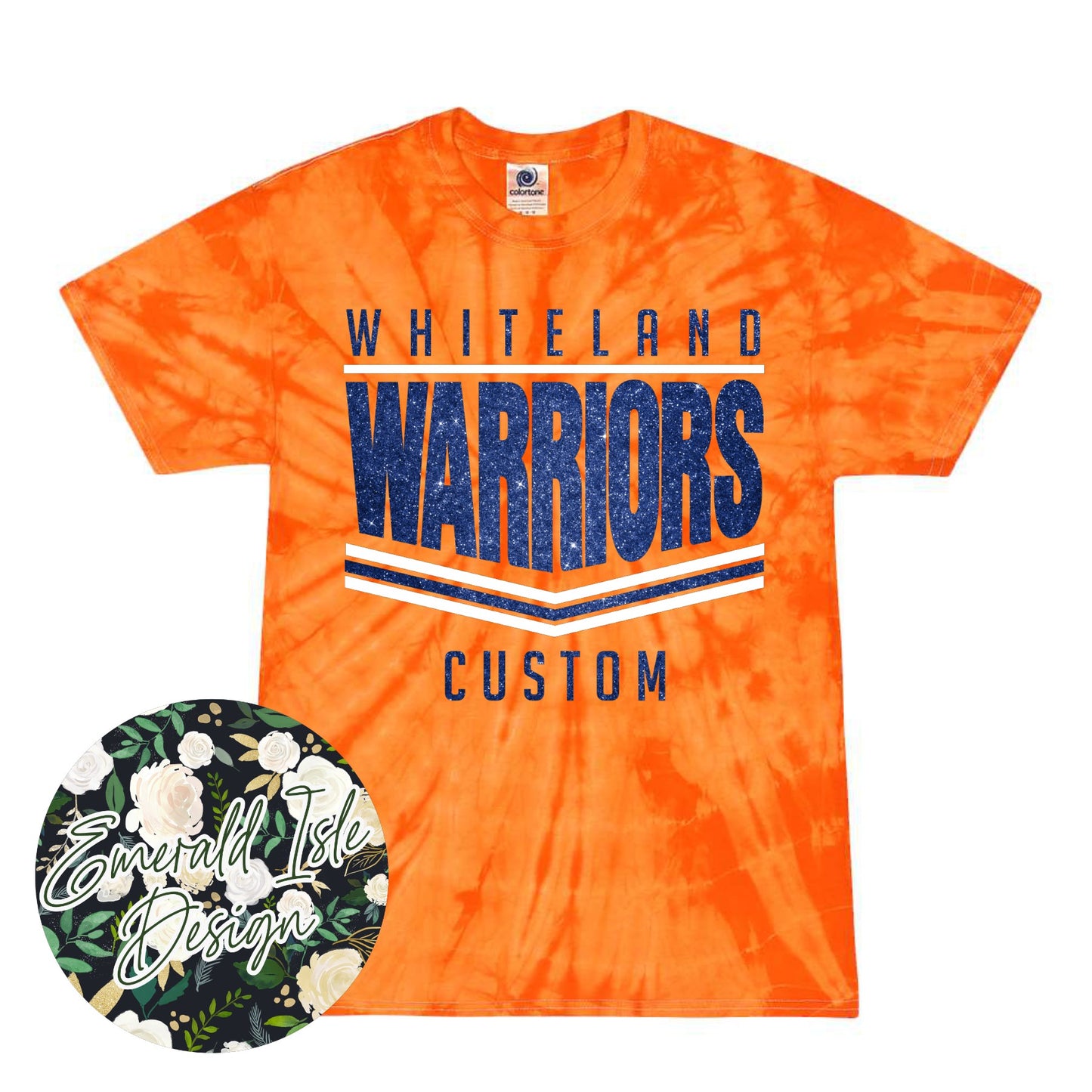 Whiteland Warriors Glitter Stripes Design on Tie Dye with Option for Custom Word at the Bottom