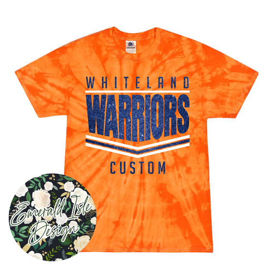 Whiteland Warriors Glitter Stripes Design on Tie Dye with Option for Custom Word at the Bottom