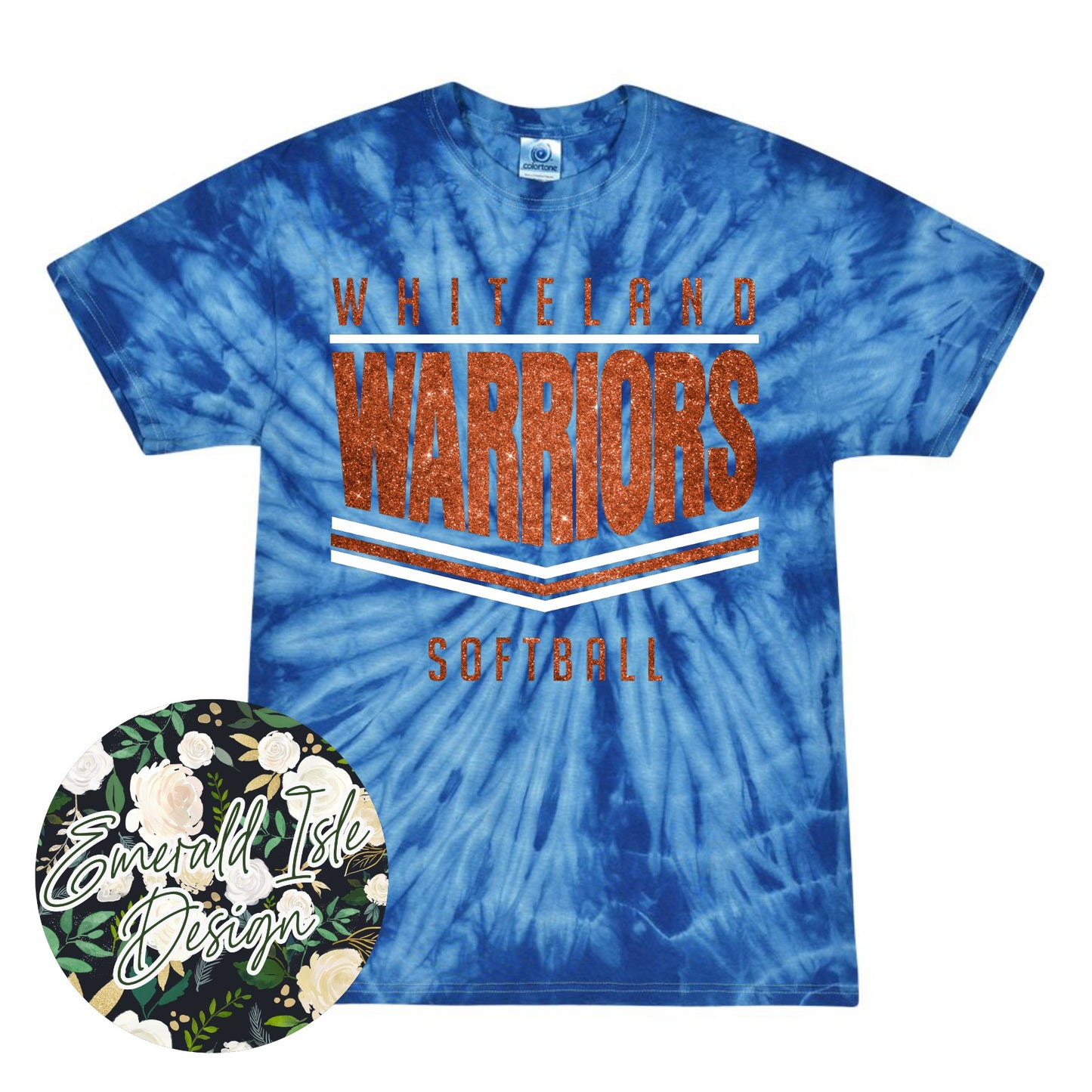 Whiteland Warriors Glitter Stripes Design on Tie Dye with Option for Custom Word at the Bottom
