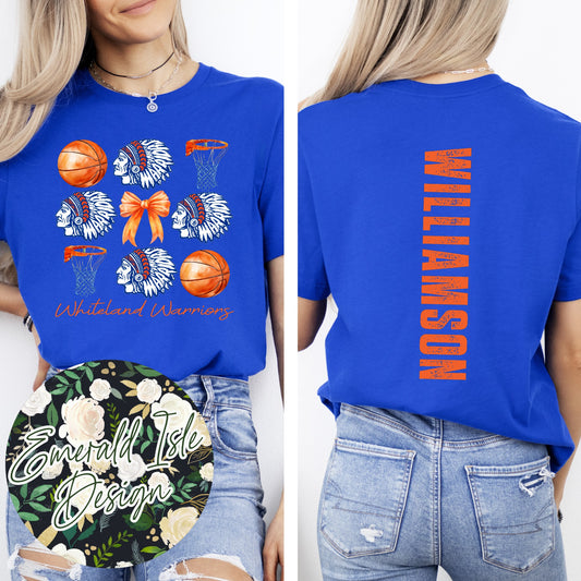 Whiteland Warriors Basketball Coquette Square Design with OPTION TO ADD a Custom Oversized Back