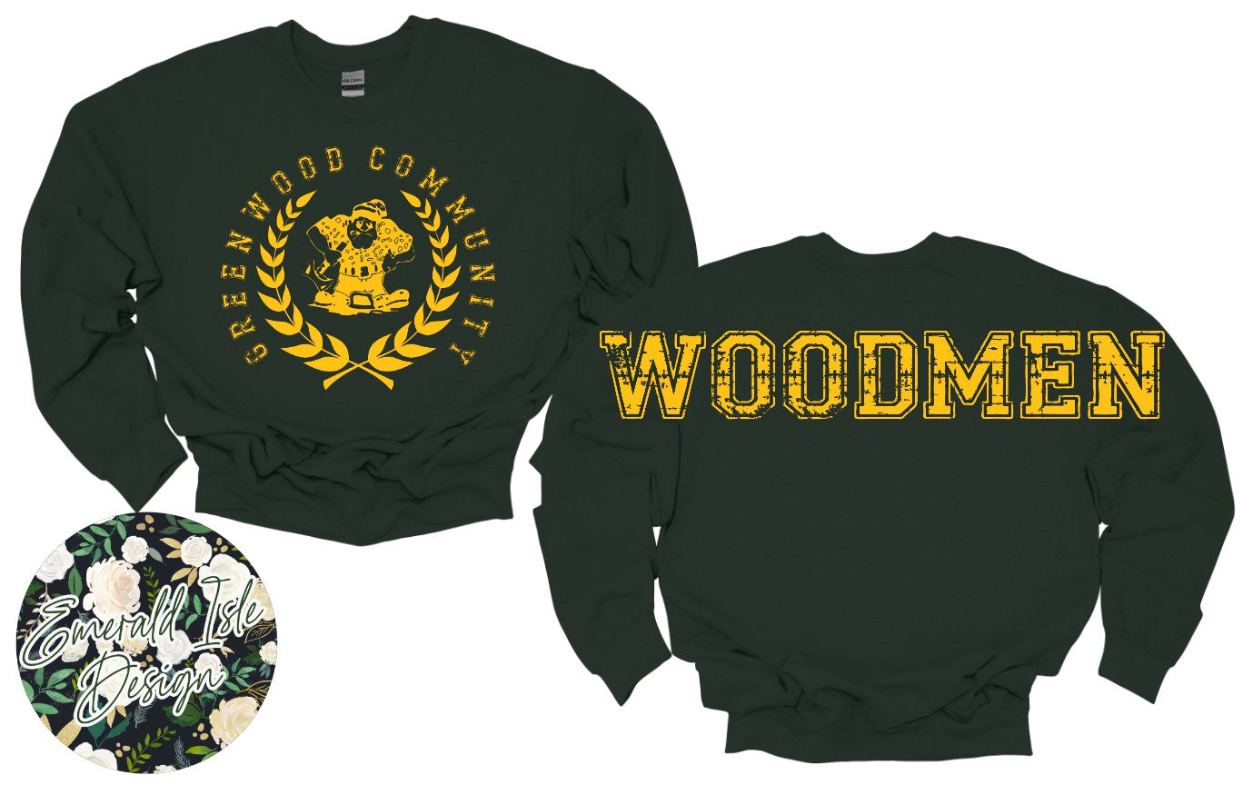 Greenwood Woodmen Oversized Horizontal Design Style 2 on Crewneck Sweatshirt