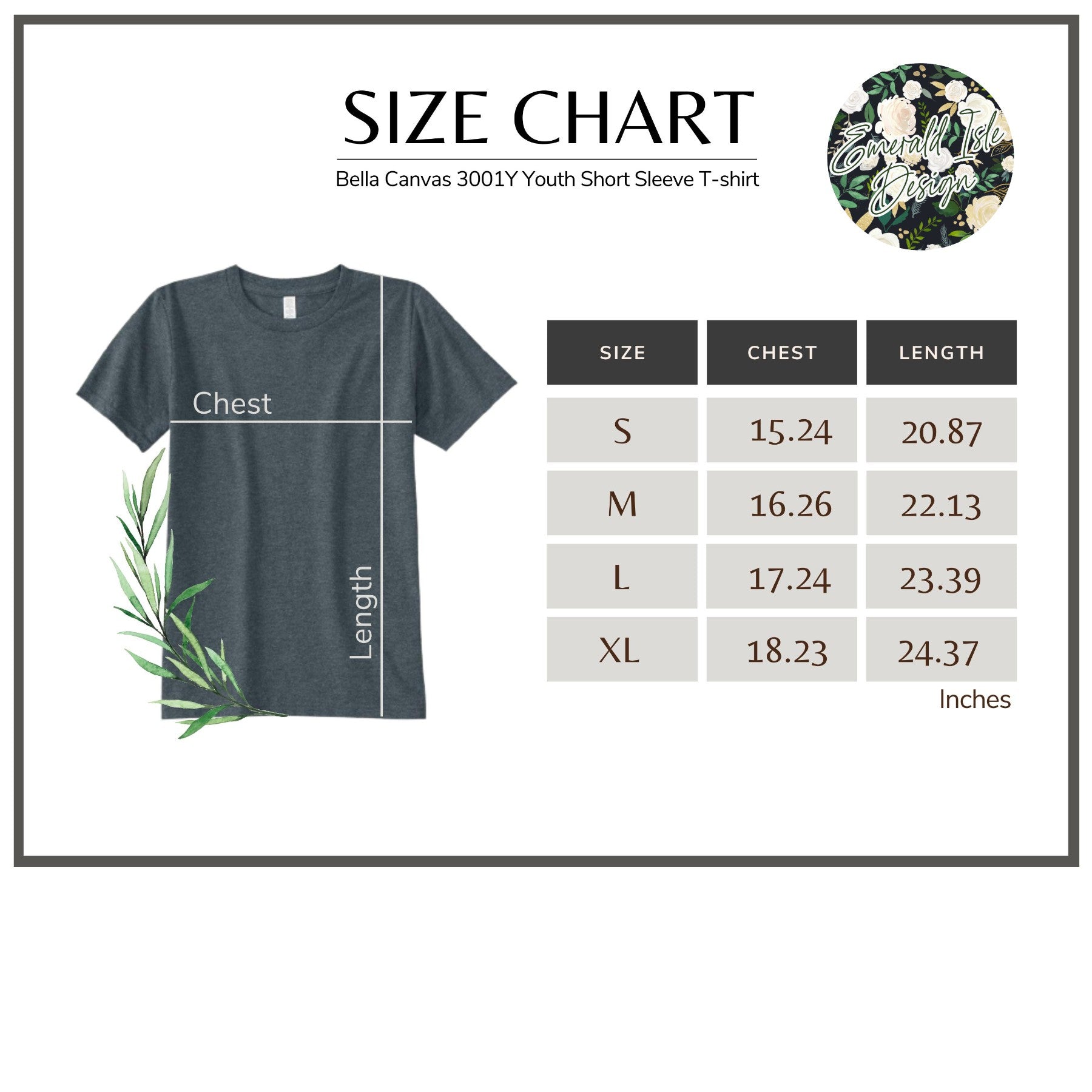 SIZE CHART | BELLA + CANVAS 3001Y YOUTH